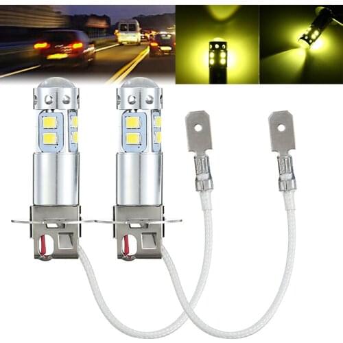 2pcs Car Auto H3 100W COB LED 3000K 1800lm Yellow Fog Light Driving Bulb Angle Day-time Running Lamp Accessories
