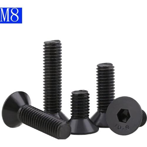 M8 - 1.25 8mm DIN7991 Black 10.9 Class Alloy Steel Hex Socket Countersunk Head Screw Flat Hex Socket bolts DIN 7991