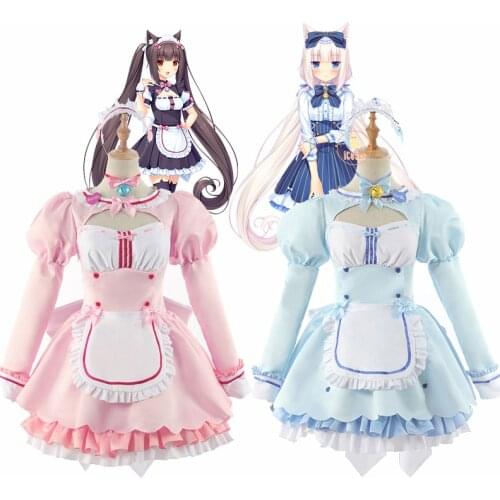 Nekopara Chocola Vanilla Maid Lolita Dress Blue Pink Cosplay Costume Girls Women Dress Halloween Show Cute Sexy Role Play Outfit