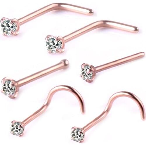 6Pcs/lot The Latest 316 L Medical Stainless Steel Nose Ring 6 Sets of Multi-function High Quality Zircon Nose Nose