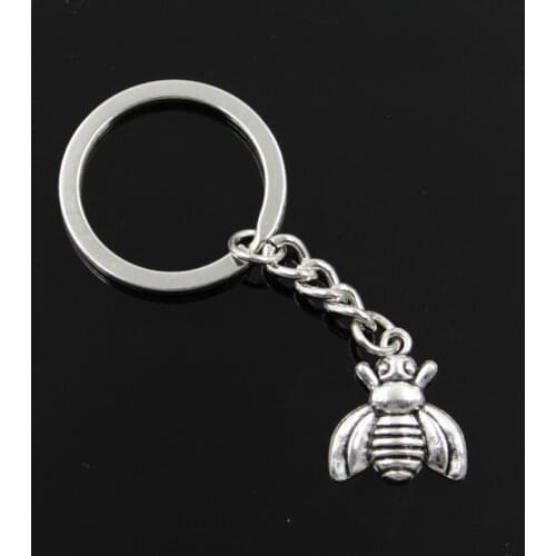 New Fashion Men 30mm Keychain DIY Metal Holder Chain Vintage Bee 21x18mm Silver Color Pendant Gift