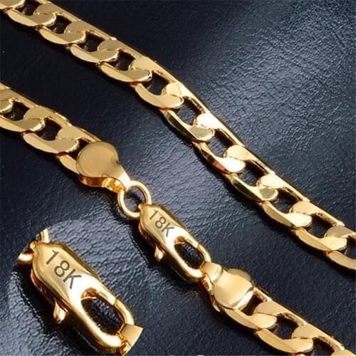 Bulk Wholesale Lots 1 pcs 4/6MM 18 K Yellow Fashion Womens Trendy Flat Sideway Link Chains Necklace for Pendant 1:1
