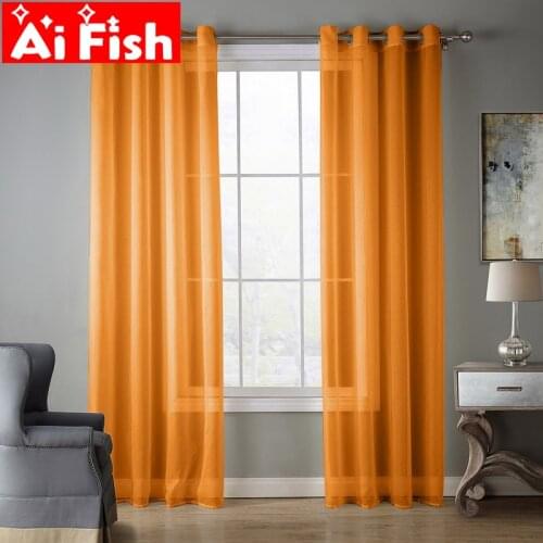 Orange European and American style Window Screening Solid Door Curtains Drape Panel Sheer Tulle For Living Room AP184#30