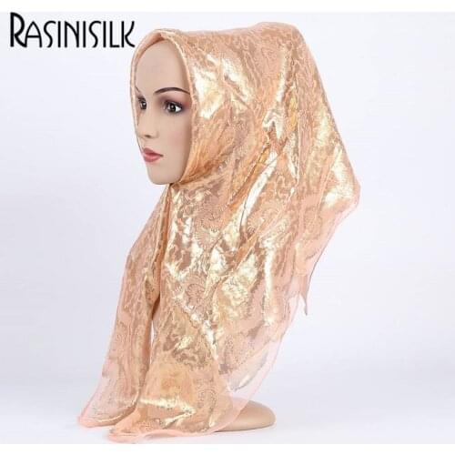 Women 100% Silk Jacquard Scarf Scarves Square Mulim Hijab Shawl Wrap Shimmer Female Headscarf Arabian Islam Accessories 85*85cm