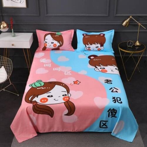 Lovers Cartoon Style Double Bed Sheet Trendy Household Bedding Bed Cover Large Size Bed Sheets Home With Pillowcase F0202