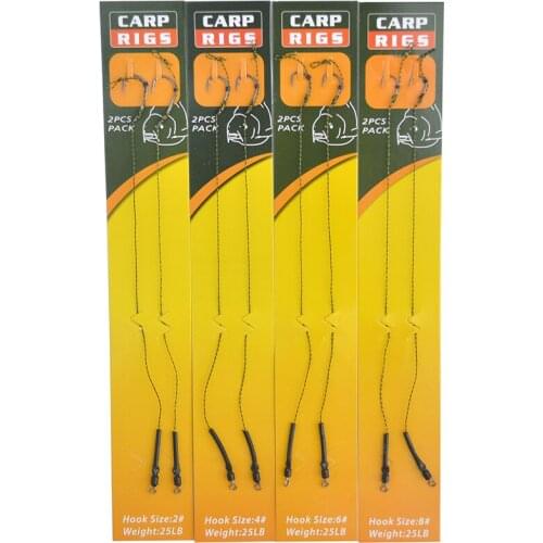 Carp Fishing Hair Rig 2pcs/set Ready Made Boilie Hook Carp Fishing Hair Rig Ready Tied Carp Fishing Hooks Size 2# 4# 6# 8