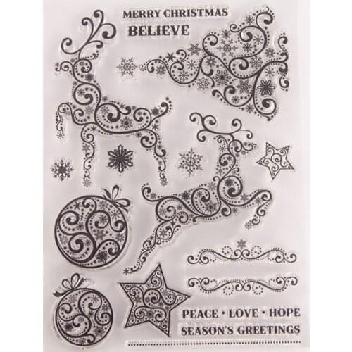 Christmas Deer Lace Background Transparent Clear Silicone Stamp Seal for DIY Scrapbooking Photo Album Decorative Clear Stamps