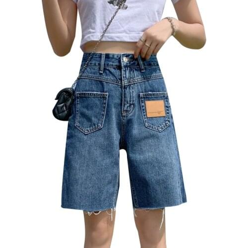 High Waist Slim Denim Shorts Bermuda Plus Size Woman New Fashion Tassel Loose Five-point Denim Shorts Washed Female Summer Jeans