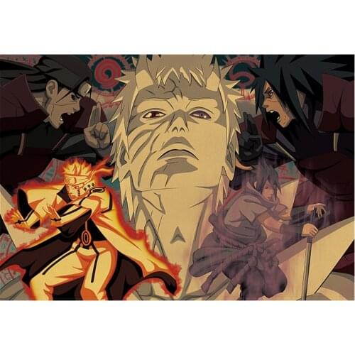 Naruto Sasuke Painting Vintage Cartoon Anime Poster Room Decoration Stickers Wall Home Decor Kraft Paper Wall Sticker Posters