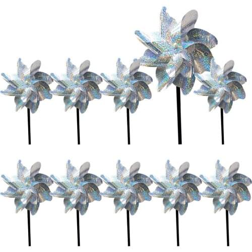 Bird Repeller Reflective Wheels With Piles Windmill Funny DIY Toy 10pcs Super Shiny Holographic Flower Garden Pinwheels