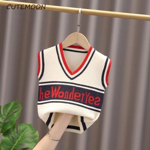 Spring Autumn Kids Vest For Girl Fashion Letter Children Pullover Sweater Outwear Sleeveless Baby Waistcoat 1-5Years
