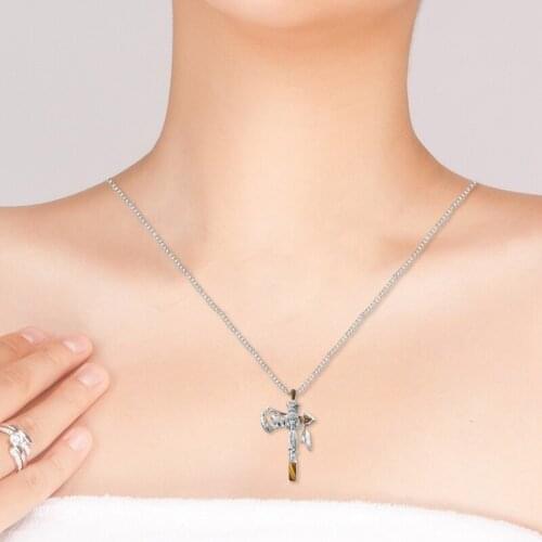 Vintage Double Color Cross Axe Pendant Necklace for Women Men Religious Totem Creative Portrait Eagle Wolf Leaf Necklace