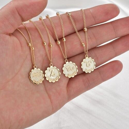 YWZIXLN 2021 Trend Elegant Jewelry 12 Constellation Pendant Necklace Golden Color Unquie Women Fashion Necklace Wholesale N0223