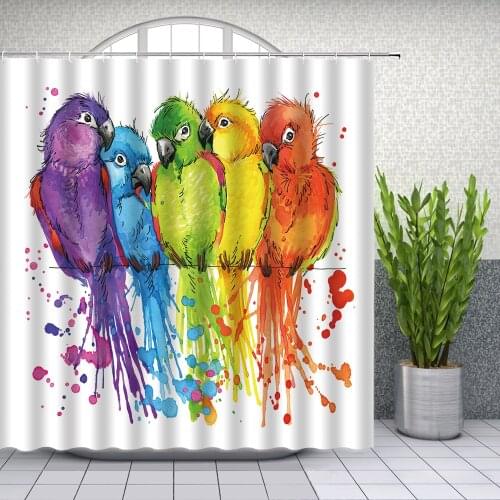 Colorful Bird Shower Curtains Watercolor Parrot Beautiful Animal Pattern Bathroom Decor Polyester Hanging Curtain Set With Hooks