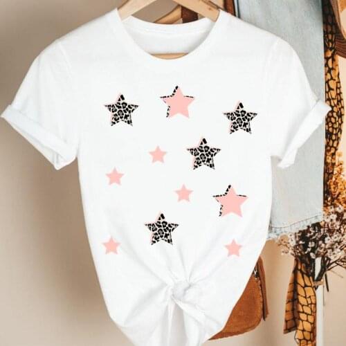 Women Clothes Cartoon Leopard Star Printing 90s Style Summer Print Fashion Tshirt Female Short Sleeve Tee Top Graphic T-shirt