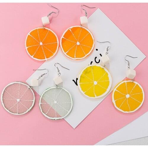 AENSOA New Cute Fruit Long Pendant Earrings for Women Girl Sweet Orange Lemon Earrings Fashion Jewelry wholesale Pendientes