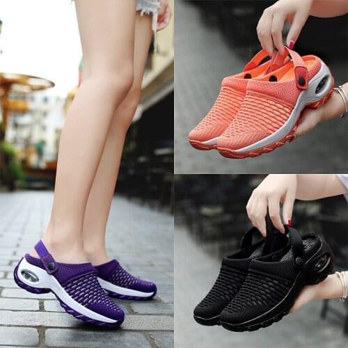 Women Tennis Shoes Breathable Mesh 5cm Height-increasing Slip-on Platform Slippers Outdoor Walking Jogging Woman Sneakers Slides