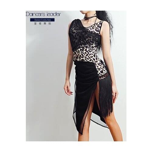 2020 new summer Latin dress clothing womens dress leopard pattern practice clothing personality stitching dance clothing