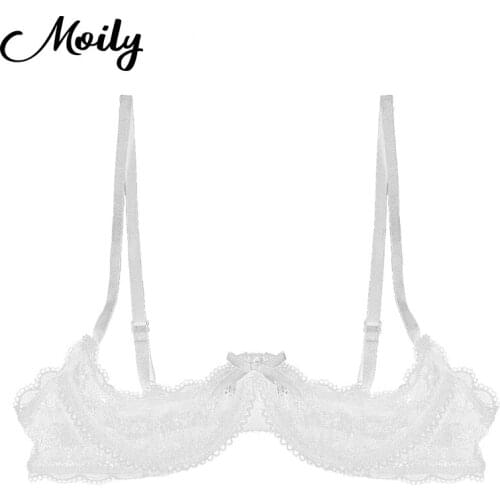 Sexy Women Lingerie 1/4 Cups Bra Sheer Lace Exotic Bra Bralette Sexy Lingerie Push Up Underwired Bra Tops See Through Underwear