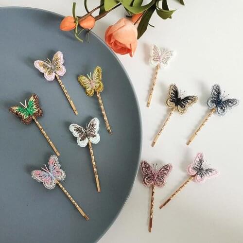 1pc Fashion Butterfly Decor Bobby Pin Embroidered Fashion Butterfly Hair Pin Cloth Hair Clip Hair Accessories For Women