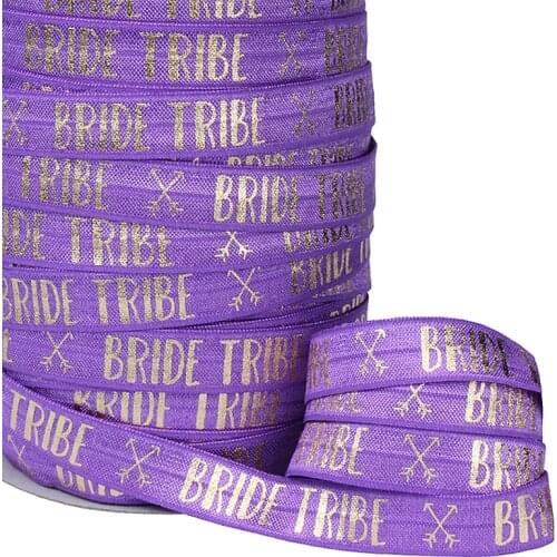 100Y/lot)Hot selling gold foil bride tribe foe ribbon for bridal fold over elastic