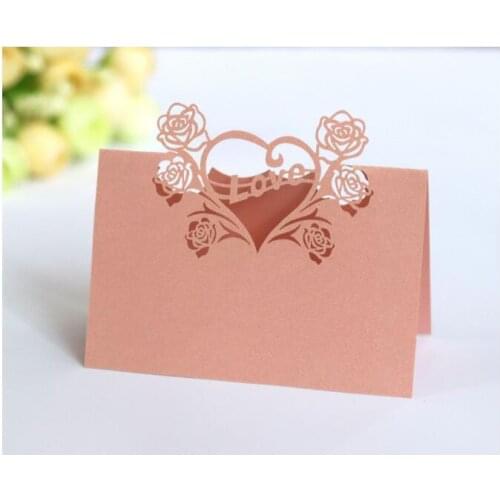 100PCS/LOT Rose Pattern Wedding Laser Cut Table Card Party Favor Decor Place Cards Hollow Out Table Name