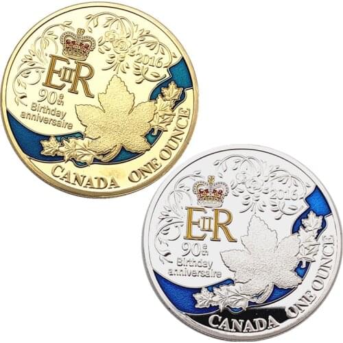 2pcs British Queens Crown 90th Anniversary Coins Canada Maple Leaf Birthday Coin Collectible Coins Customization Availabe