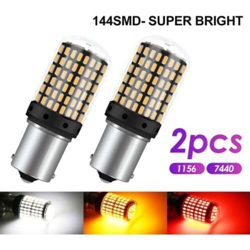 2pc Car LED Turn Signal T20 7440 W21W LED Bulbs 1156 7440 3014 SMD Highlight Decoding Constant Current Reversing Lights