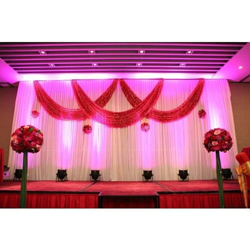 3M x 6M ice silk White backdrop with red shiny sequin swags Wedding Backdrop stage curtain