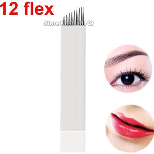 500 Pcs 9/11/12 Flex Lamina Agulhas Tebori Microblading Needles Pins Tattoo Needle Blade Manual Eyebrow Pen Pernement Makeup