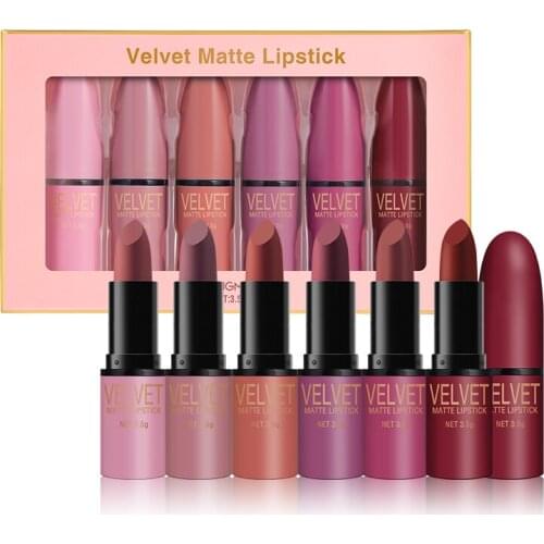 6PCS Velvet Lipstick Matte Texture Waterproof And Sweat-proof Rich Color Lipstick Long Lasting Waterproof Makeup Cosmetic TSLM1