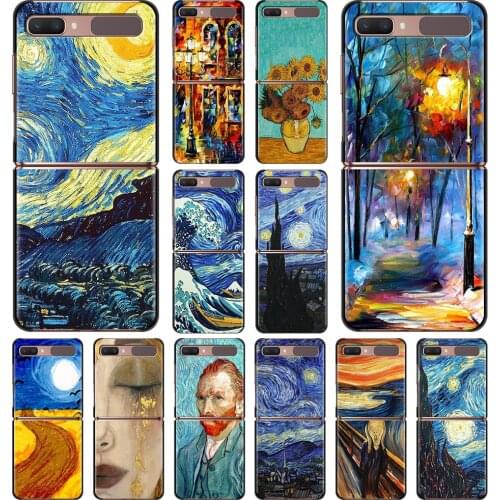 Smartphone Case For Samsung Galaxy Z Flip 3 5G Cover PC Shell Black Caso Hard Capa Fundas paintings Starry Night Van Gogh