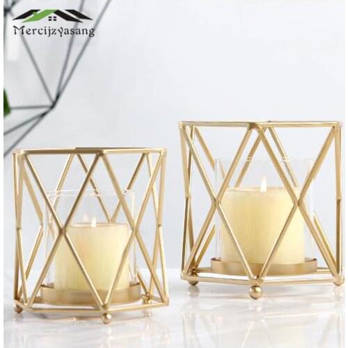 European Candle Holder Iron Candlestick Geometric Table Candle Holders Ornament for Wedding Dinner Decoration Candelabra GZT035