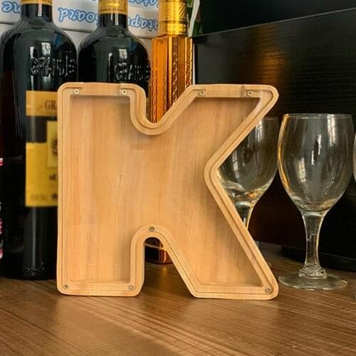 Coin Bank Box,Creative Style Wooden Letter Coin Bank Simple Alphabet Storage Tank Personalized DIY Kids Money Saving Box Decor