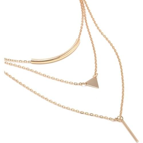 Fashion 3 Layers Triangle Pendant Necklaces Womens Jewelry Accessories Chain Necklace Statement Chain Colgantes Wholesale