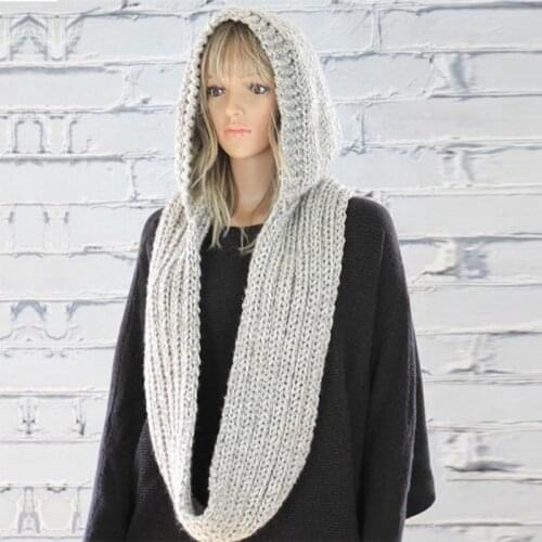 Fashion Hooded Scarf Women Pure Color Woolen Cap Knitted Scarf Soft Shawls Ear Protection Set Hat Women Winter Warm Accessories