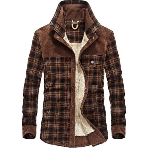 Mens Plaid Warm Jacket Fleece Thick Army Coat 2021 Autumn Winter Jacket Men Slim Fit Clothing Mens Brand Clothing