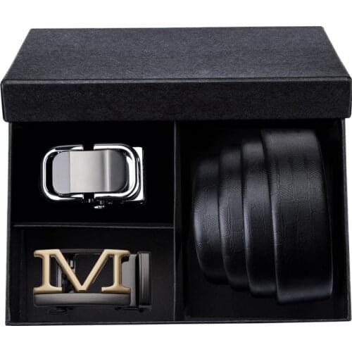 PG-06 Barry.Wang Brand Mens Fashion Belts For Men 2PC Automatic Buckle Designer Belt Cowskin Genuine Leather Strap Free Shipping