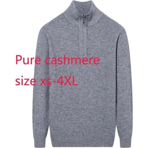 New High Quality Autumn Winter Men Pure Cashmere Half High Zipper Collar Thickened Warm Computer Knitted Sweater Plus Size S-4XL