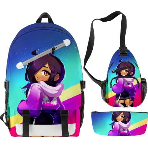 Aphmau merch Backpack set 3 pieces 3D printing lightweight youth school bag multi-zipper chest bag pencil case