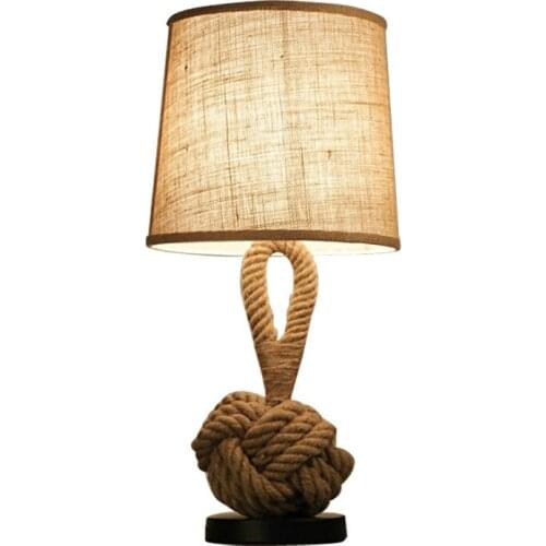 American Simple Post Modern Hemp Rope Body Iron Base Desk Lamp Bedroom Beside Light Study Eye Protection Decor Industrial LED