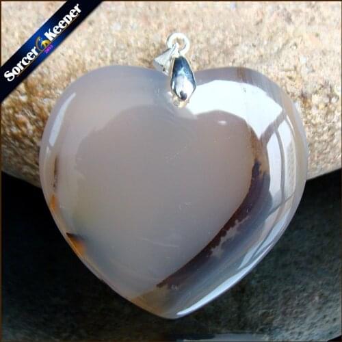 Real Natural Dendritic Moss Agates Polished Heart Crystal Slice Brazil Healing Reiki Stone Mineral Pendant Necklace RS650