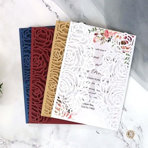 New Arrival 10pcs/lot European High-end White Wedding Invitation Card Laser Cut Floral Glittering Engagement Baptism Party