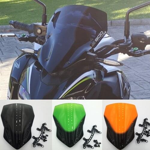 New Motorcycle Accessories Smoke Windshield For Kawasaki Ninja Z900 ZR900 Windscreen 2017 2018 2019 With support frame Spoiler