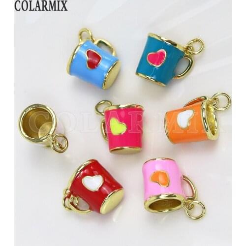 12 Pcs Enamel Little cup Pendant charms Mix color Jewelry Charms Fashion Jewelry pendants for necklace making 8523