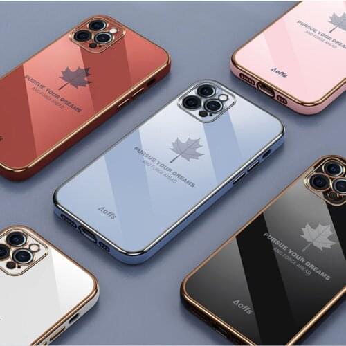 Boucho Gold plating Maple leaf Phone Case For iphone 12 Pro MAX 12 mini 11 Pro MAX XR XS MAX X 7 8 Plus Electroplated Back Cover
