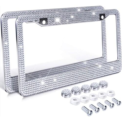 Bling Premium Crystal Car License Plate Frame Luxury Handcrafted Car Frame Plate Stainless Steel Car License Plate Decoration
