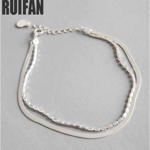 Ruifan Double Layer Snake Chains Anklets for Women 925 Sterling Silver Ankle Bracelets Ladies Female Bracelet Jewelry YBR059