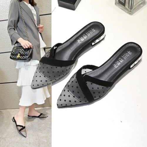 Transparent Shoes Woman Air Mesh Flipflops Ladies Flat Slippers Polka Dots Sandals Beach Slides Slip On Gladiator Sandals Woman