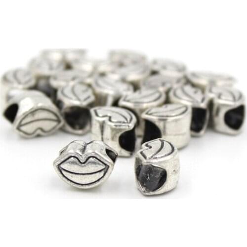 Fashion European Beads, 20pcs Fashion Charms Zinc Alloy Big Hole Lips Beads Fit European Bracelets Jewelry Making